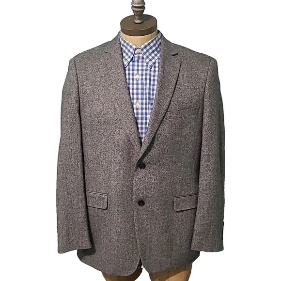 ADOLFO Lambswool TWEED Sport Coat Mens 44R Gray Herringbone Fleck Blazer Jacket - Picture 3 of 16